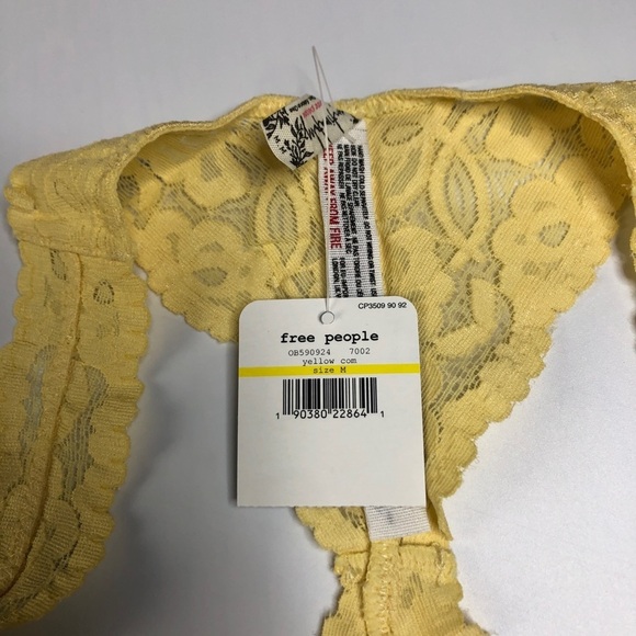 Free People Yellow Com Galloon Lace Bralette Bra NWT Size Medium - Picture 4 of 4